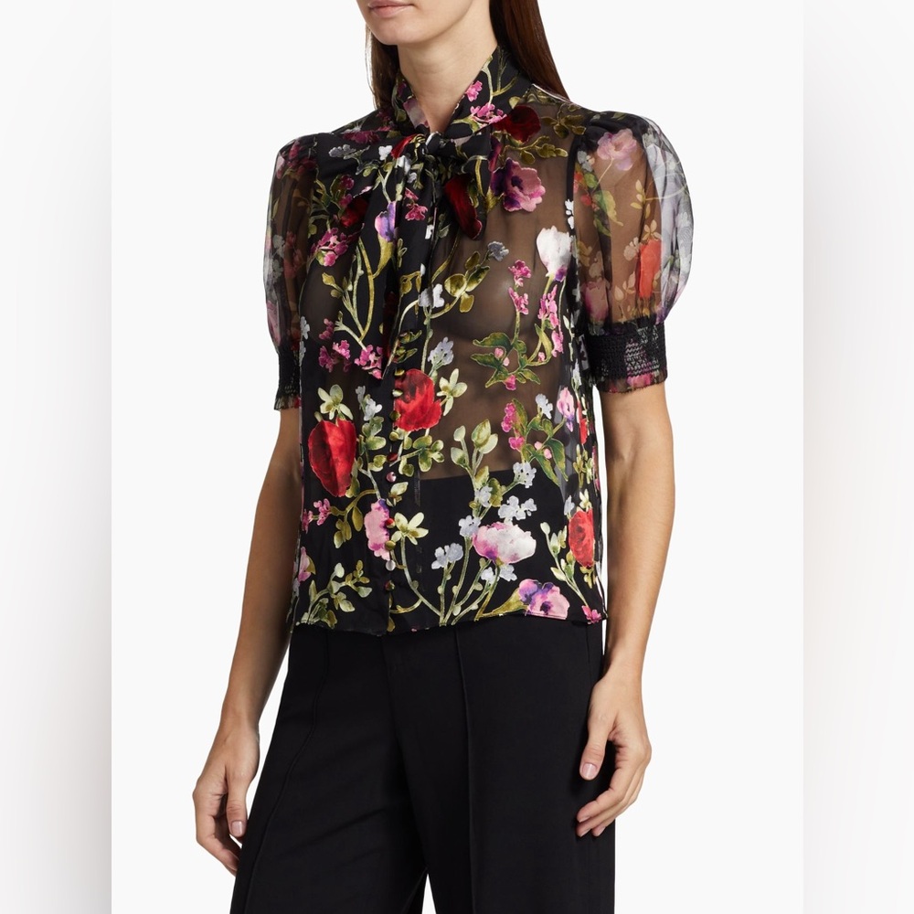 Alice + Olivia Brentley Floral Ruffled Tieneck Blouse - Picture 3 of 8